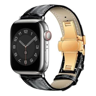 Imagem de G GAVY Pulseira de couro genuíno com padrão de crocodilo para Apple Watch Ultra, SE2 SE, séries 8, 7, 6, 5, 4, 3, 2 e 1 de 49 mm, 45 mm, 44 mm, 42 mm, 41 mm, 40 mm, 38 mm, 49 mm, 45 mm, 45 mm, 45 mm,