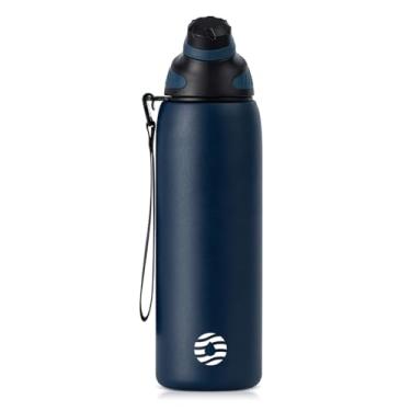 Imagem de Garrafa Termica Esportiva Isolada de Aço Inoxidável com Tampa Magnética e Escova para Copos 1000ml (Azul)
