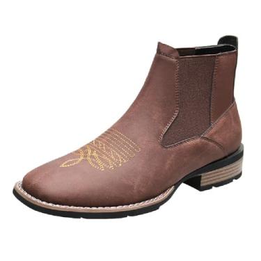 Imagem de MANLADUO Bota Chelsea masculina vintage impermeável de cano alto bordada casual, Marrom, 42