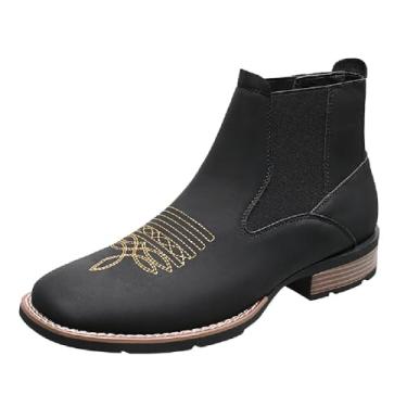 Imagem de MANLADUO Bota Chelsea masculina vintage impermeável de cano alto bordada casual, Preto, 42
