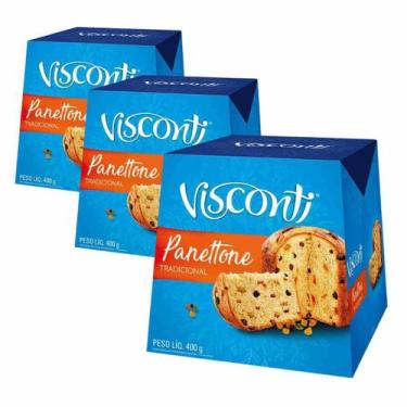 Imagem de 3 Panetones Visconti, Pannetone De 400G, Tradicional