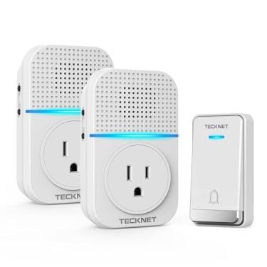 Imagem de TECKNET Campainha sem fio, campainha autoalimentada, campainha sem fio plug-in 0-110db para sala de aula, IP66 à prova d'água 396 m com soquete extra, 60 sinos, luz LED (branca)