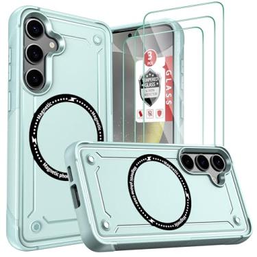 Imagem de Capa para Galaxy S24, Galaxy S24 com [3 películas de vidro temperado], compatível com bobina magnética, queda de grau militar, antiimpressões digitais, capa de policarbonato rígido fosco TPU slim fit