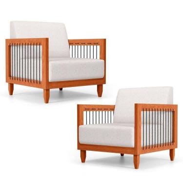 Imagem de Kit 02 Poltronas Varanda Samoa Madeira Maciça Com Cordas Náutica Linho Natural - Desk Design