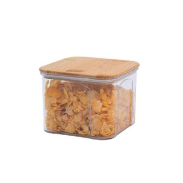 Imagem de Pote de acrílico 650ml com tampa de bambu transparente quadrado - Oiko