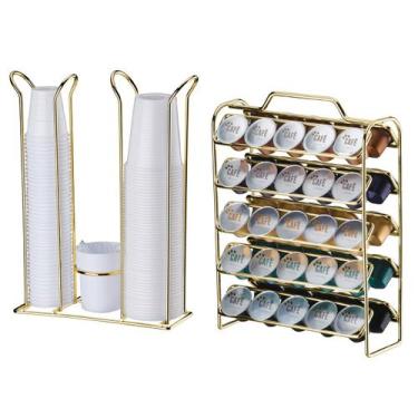 Imagem de Kit Suporte Porta 50 Cápsulas Café Nespresso Organizador Copos Descart
