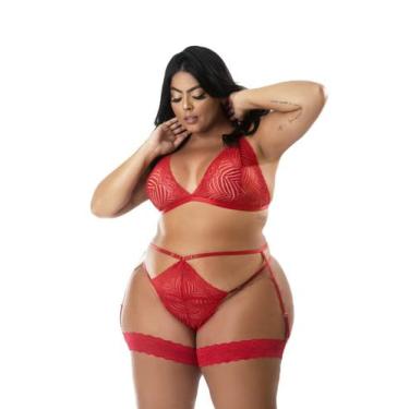 Imagem de Lingerie Plus Size Com Cinta Liga Perneira Sensual Fio Dental Sexy  - 