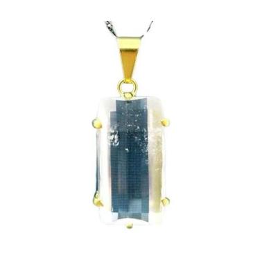 Imagem de Colar Cristal Retangulo Facetado Manual Garra Dourado - CristaisdeCurv