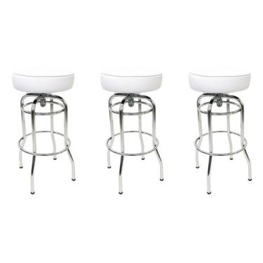 Imagem de Kit 3 Unidades Banqueta Altura 65cm Bar Giratória Cromada assento bran
