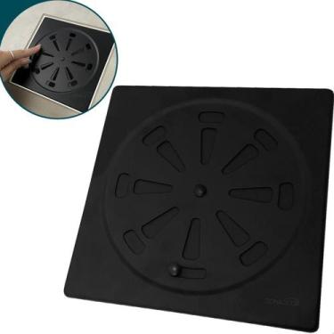 Imagem de Ralo Grelha Preto Fosco 15x15 Quadrado Tampa Abre e Fecha Rotativo Com