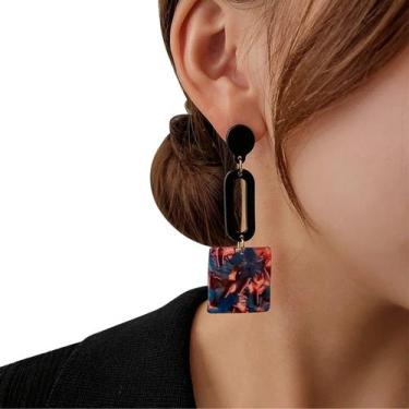 Imagem de Brinco Feminino Delicado Quadradro Arabesco Argola Abstrato - anjo da 