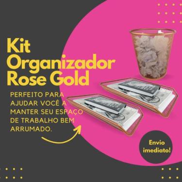 Imagem de Bandejas e Lixeira Kit para Escritorio Rose Gold - Markys Store