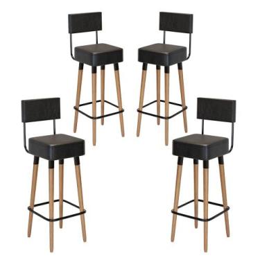 Imagem de Kit 04 Bancos Banquetas Pés Palito Barcelona material sintético Preto 