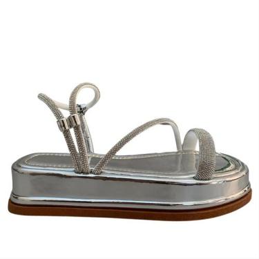 Imagem de Sandália Papete Feminina Brilho Strass Flatform Flat Sola Alta - Unica