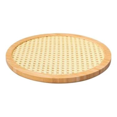 Imagem de Bandeja Decorativa Redonda De Bambu E Palha Base Giratória - Oikos
