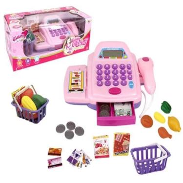 Imagem de Caixa Registradora Infantil com Acessórios Luz e Som Cor: Rosa - toys