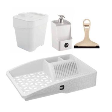 Imagem de Kit 4 Peças Para Pia Cozinha Com Lixeira Rodinho E Escorredor Slim UZ 