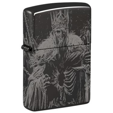 Imagem de Zippo Isqueiro de bolso preto de alto polimento com design Skull King