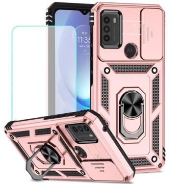 Imagem de Vokuha Capa para Moto G50 5G, capa XT21491 com protetor de tela de vidro temperado e capa deslizante para câmera, anel giratório de 360°, capa magnética para Motorola Moto G50 5G ouro rosa