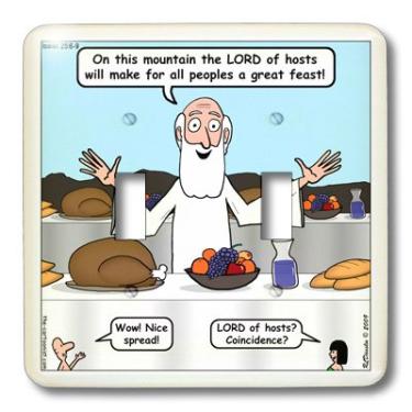 Imagem de 3dRose lsp_19570_2 Isaiah 25 06 09 Banquete Seus Olhos Bíblia Senhor dos Hosts Banquete Comida Carne Peru Pão Fruta - Interruptor duplo