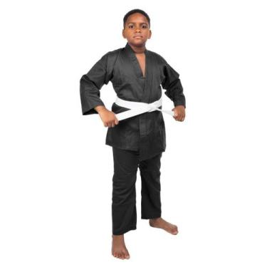 Imagem de Kimono Infantil Kids + Faixa Judô Jiu Jitsu Haganah, Preto, M1