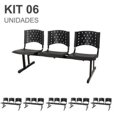Imagem de Kit 06 Cadeiras longarinas PLÁSTICAS 03 Lugares - Cor PRETO - REALPLAS