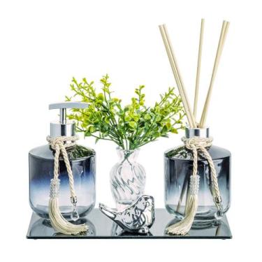 Imagem de Kit Lavabo Banheiro Luxo Porta Sabonete Aromatizador Vidro Rubi Sabone