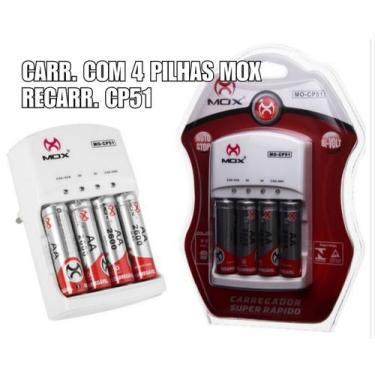 Imagem de Carregador de pilha com 4 pilhas 2600mah mox cp51