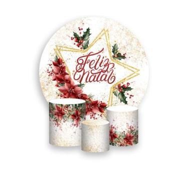 Imagem de Painel De Festa Redondo 1,50x1,50 + Trio De Capas Cilindro - Natal Fol