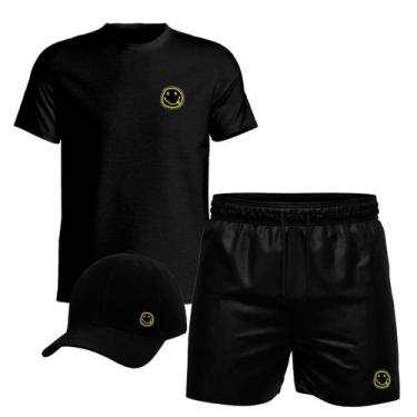 Imagem de Conjunto Masculino Camiseta Algodão Short Tactel E Boné Emoji 2 - Rela