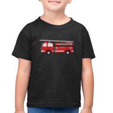 Imagem de Camiseta Algodão Infantil Caminhão de Bombeiro - Foca na Moda, Preto, 