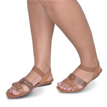 Imagem de Sandália Rasteira em Couro Whisky Conhaque - Flor d'couro, 35