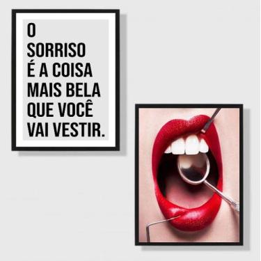 Imagem de Kit 2 Quadros Dentista O Sorriso É A Coisa Mais Bela 24x18cm - com vid