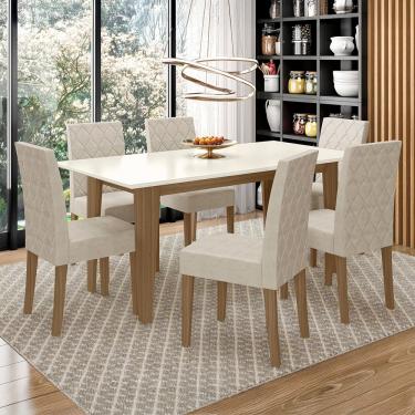 Imagem de Mesa de Jantar Retangular Poliman Liz com 6 Cadeiras Estofadas e Revestidas em Suede - 160 cm de Largura