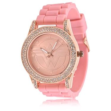 Imagem de Accutime Relógio analógico feminino adulto DC Comics Wonderwoman - pulseira de silicone rosa, caixa de mostrador ouro rosa com pedras, mostrador mostrador de vidro, feminino, relógio analógico em rosa (modelo: WOW9057AZ), rosa, Relógio de pulso analógico