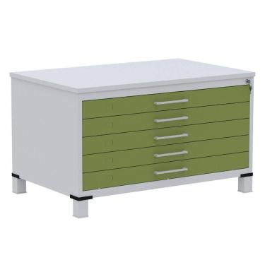 Imagem de Mapoteca 5 Gavetas Pandin 120 cm (Larg) Inmetro Tampo MDP Cinza Estrutura Aço Cinza Gavetas Verdes