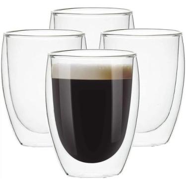Imagem de Conjunto 4 Copos Duplo de Vidro Copo Parede Dupla 350 ml Café Expresso
