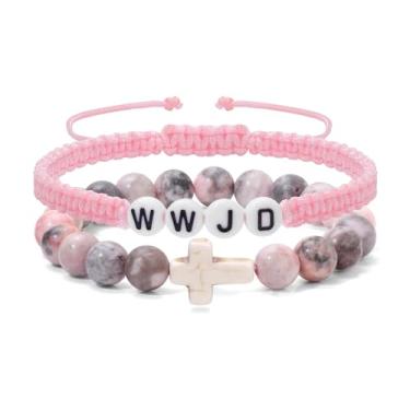 Imagem de GolbalJew Pulseiras de contas cruzadas para homens cristãos católicos ajustáveis 8 mm obsidiana hematita lava rock conjunto de pulseiras presentes de aniversário do dia dos pais, Medium, Pedra, Sem