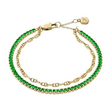 Imagem de Fossil Pulseira feminina Heritage D-Link Glitz dourada com corrente de latão, One Size, Latão, Zircônia cúbica