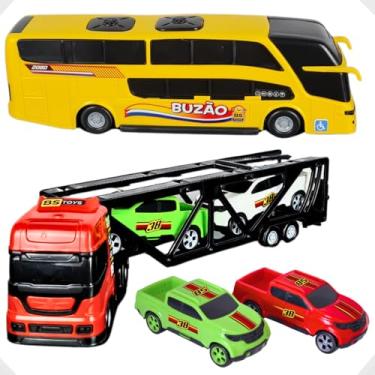 Imagem de Kit Caminhão Cegonha de Brinquedo 6 Pçs Ônibus Carrinhos Miniaturas