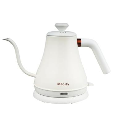 Imagem de Mecity Chaleira elétrica, aço inoxidável, pescoço de ganso, caldeira de água para derramar sobre café, aquecimento rápido, desligamento automático, 798 ml, 1000 W, branco leite