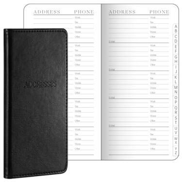 Imagem de Dinifee Livro de endereços de bolso de couro com abas alfabéticas, pequeno livro de endereços 15 x 8,25 cm para números de telefone, logins no site, 520 entradas