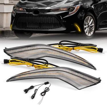 Imagem de AMSPRAC Farol de neblina de LED, conjunto de luz de neblina diurna, substituição de luz de neblina DRL âmbar/branco/azul adequado para Toyota Corolla L LE XLE Hybrid 2020 2021 2022, farol de neblina