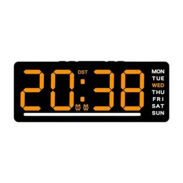 Imagem de Ioensy Relógio digital led presentes com dois alarmes decoração de casa grande display relógio de parede para quarto mesa sala de estar, Número Laranja