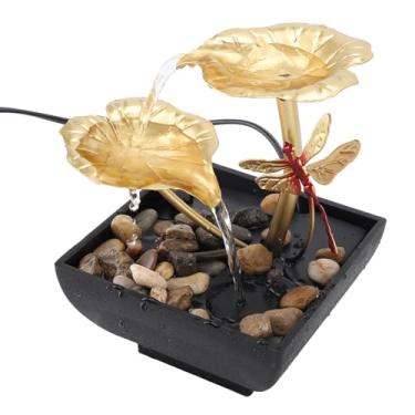 Imagem de Fonte de Mesa Interna, Mini Cachoeira de Relaxamento de Folha de Lótus de 2 Camadas Com Pedras de Rio, Luz Quente, Libélula, Bomba de água Silenciosa, Cachoeira de Mesa USB Leve