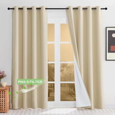 Imagem de KGORGE Cortinas blackout 100% antipoeira 4 em 1 à prova de som, com camada derretida, redução de ruído, cortinas de janela com isolamento térmico para quarto de bebê, L 132 x C 213, bege, 2 painéis