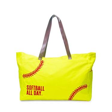 Imagem de Bolsa feminina de beisebol grande grande grande grande grande casual lona esportes mãe praia viagem bolsa, Softball Embroidery, Largr