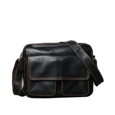 Imagem de Bolsa crossbody de couro artesanal para homens pequena mochila masculina vintage bolsa mensageiro de ombro(Black)