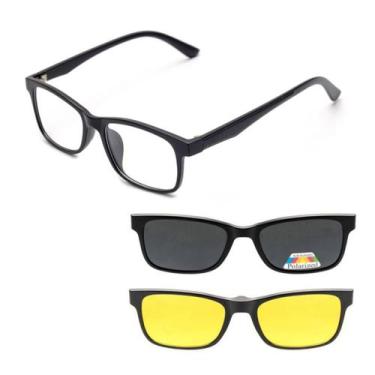 Imagem de Armação De Óculos com Clip On 3 Em 1 Troca Lentes Masculino Polarizado