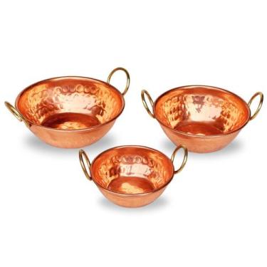 Imagem de Trio de tachinhos de cobre com alças dourada P  (9, 8, 6 cm) - Artesan
